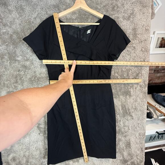 J. Crew Black Wool Dress Shift Sheath Size 12 Crossover Bodice Cap Sleeve - Picture 10 of 12